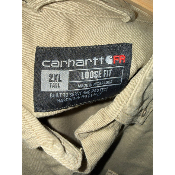 Men's Carhartt Khaki Flame Resistant Tan Casual Button Down Shirt size 2XLT NWT - Picture 8 of 10